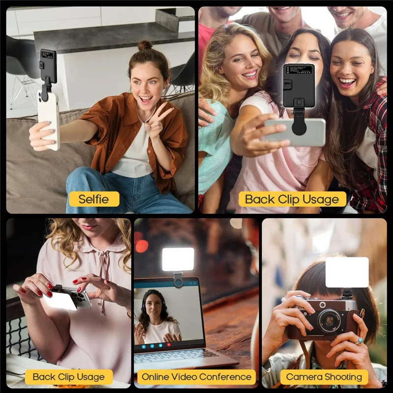 XJ103 Pro Portable Selfie Light avec Clip 3 Température de Couleur Photographie Remplir Lumière Rechargeable 2000mAh