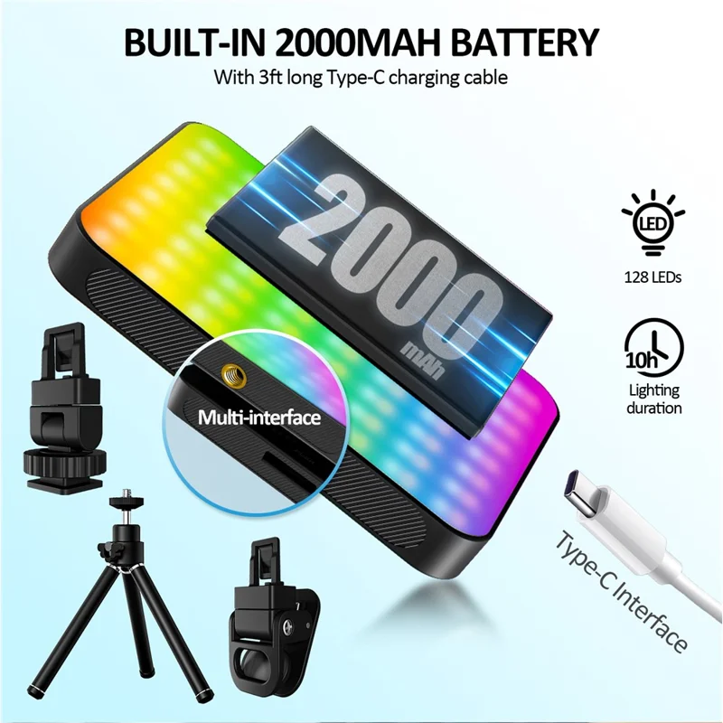 Luz de relleno RGB magnética XJ77 Luz de video portátil para conferencias para teléfono inteligente, computadora portátil, cámara, selfie, transmisión en vivo