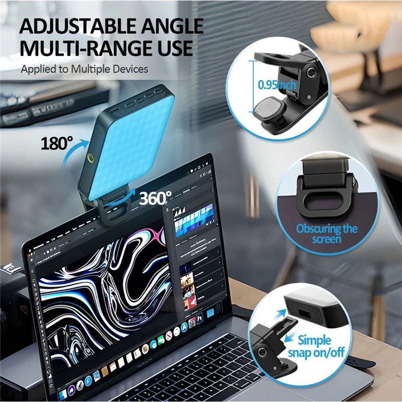 Luz de relleno RGB magnética XJ77 Luz de video portátil para conferencias para teléfono inteligente, computadora portátil, cámara, selfie, transmisión en vivo