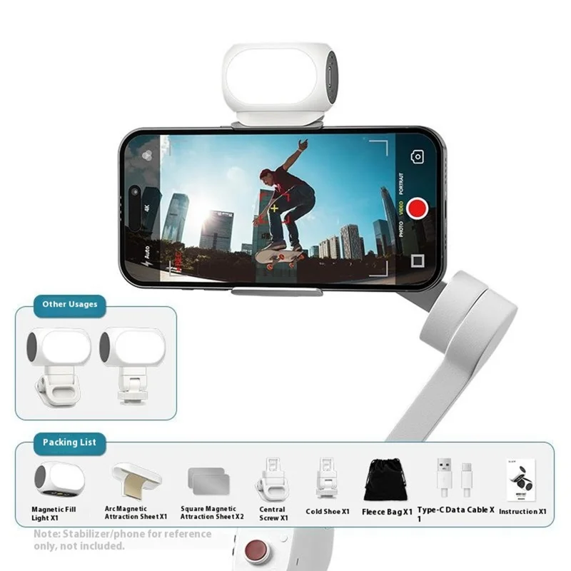 Stabilisateur de téléphone XJ97P Éclairage de remplissage pour DJI ZHIYUN Stabilisateur 3 températures de couleur Lampe de poche magnétique avec clip pour téléphone et sabot froid