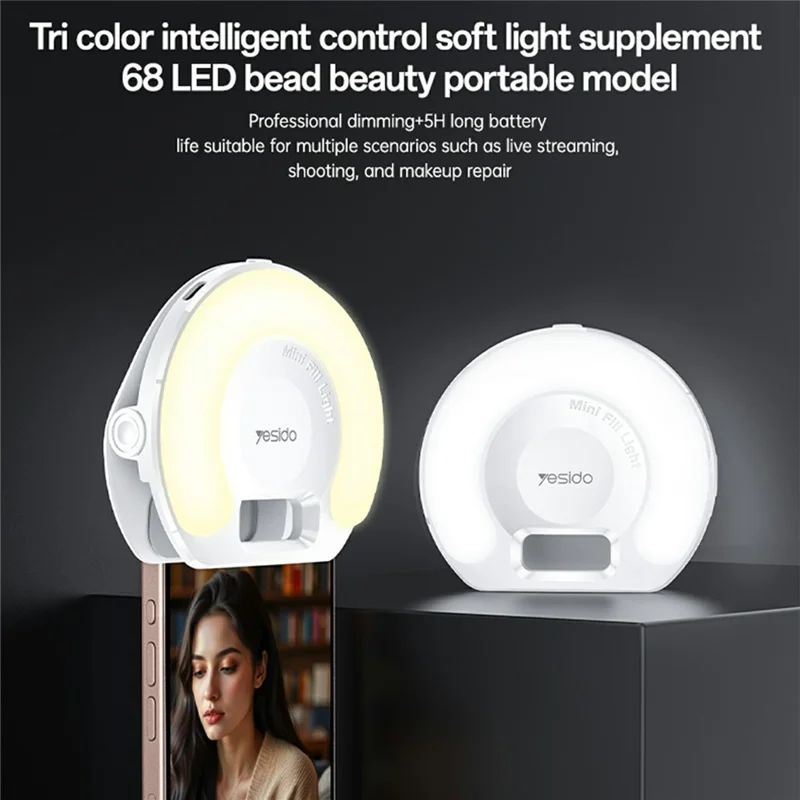 YESIDO DH13 Selfie Ring Light Phone Clip On LED Lighting 3 Color Modes for Photography / Streaming / Makeup