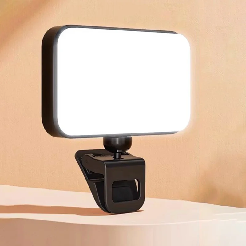 F6 360° Поворотный мини-портативный светодиодный свет для селфи 5 уровней яркости, свет для видеотрансляций с телефона - Черный