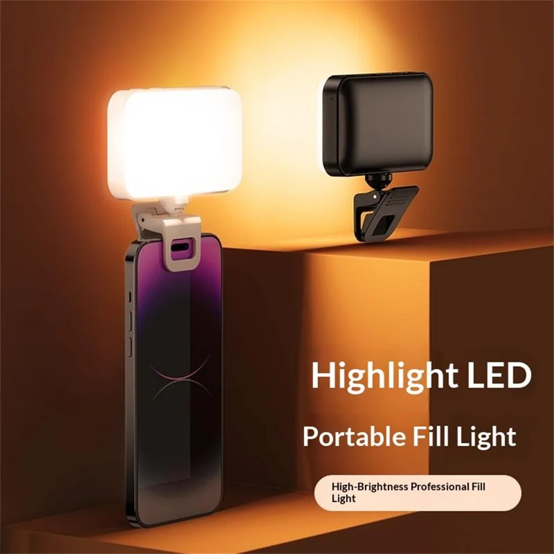 F6 360° Поворотный мини-портативный светодиодный свет для селфи 5 уровней яркости, свет для видеотрансляций с телефона - Черный