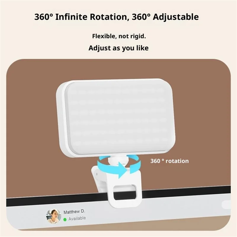 F6 360° Поворотный мини-портативный светодиодный свет для селфи 5 уровней яркости, свет для видеотрансляций с телефона - Черный