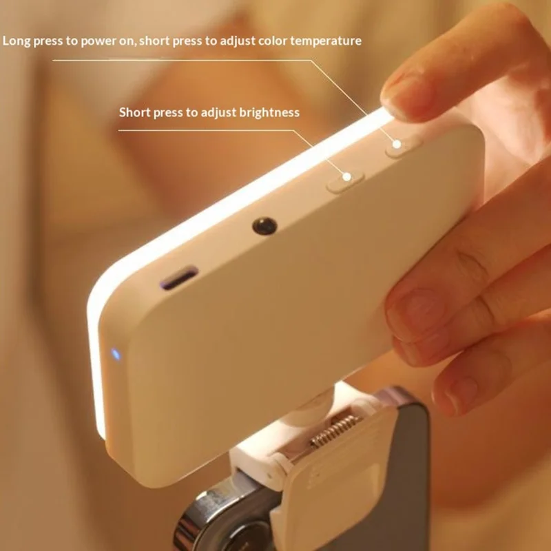 F8 Clip-On Phone Fill Light Mini Portable LED Photography Light with 360° Rotatable Bracket for Food Ambiance Live Streaming - Black