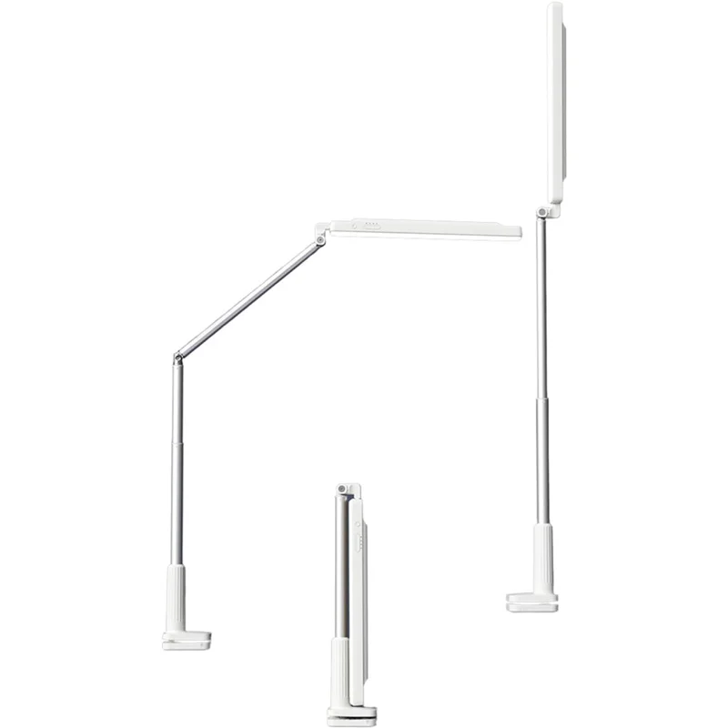 T6 360° Rotatable Desk Lamp Eye Protection Foldable Clip-On Extended Arm Light for Reading Writing - White