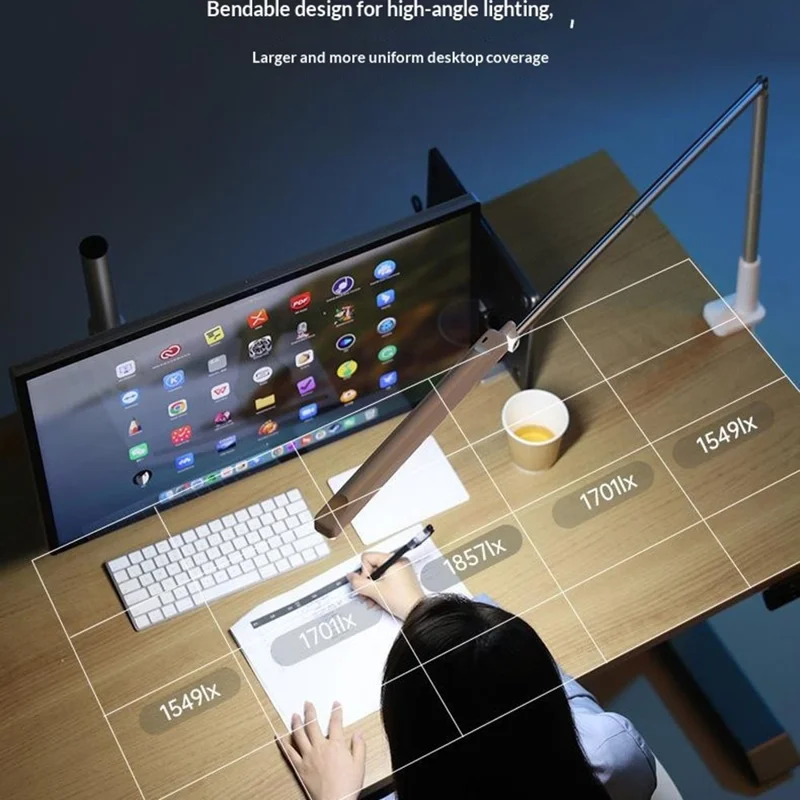 T6 360° Rotatable Desk Lamp Eye Protection Foldable Clip-On Extended Arm Light for Reading Writing - White