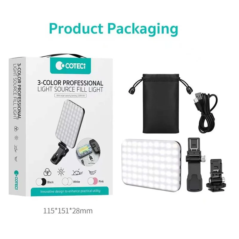 COTECI LA-001 Tri-Color LED-fyllningsljus Bärbar fotobelysning med 10 ljusstyrkenivåer - Svart