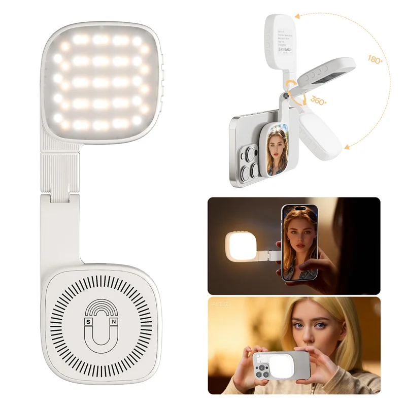 XJ105 Lampe selfie magnétique Miroir maquillage LED orientable Lumière de remplissage pour diffusion en direct Photographie - Blanc