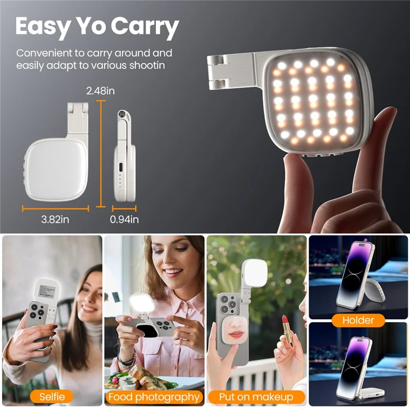 XJ105 Lampe selfie magnétique Miroir maquillage LED orientable Lumière de remplissage pour diffusion en direct Photographie - Blanc