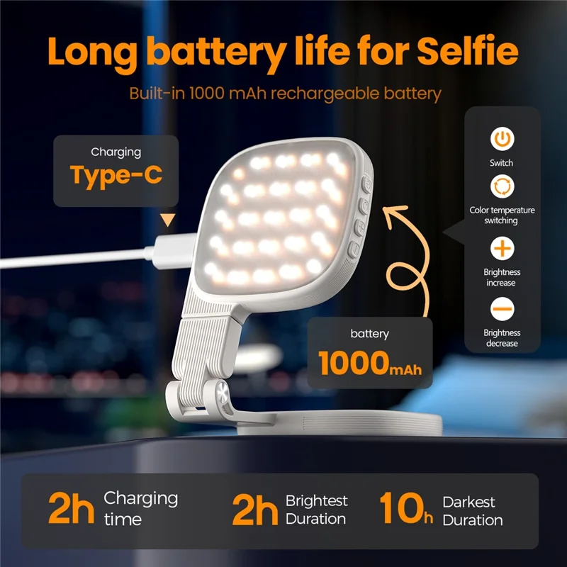 XJ105 Lampe selfie magnétique Miroir maquillage LED orientable Lumière de remplissage pour diffusion en direct Photographie - Blanc
