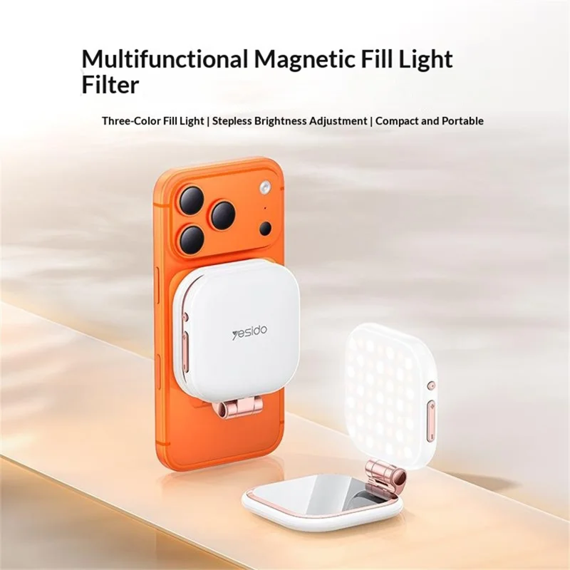 YESIDO DH18 4 in 1 Magnetic Fill Light with Stand Mirror 750mAh LED Ring Light Stepless Brightness Adjustment Lamp - White