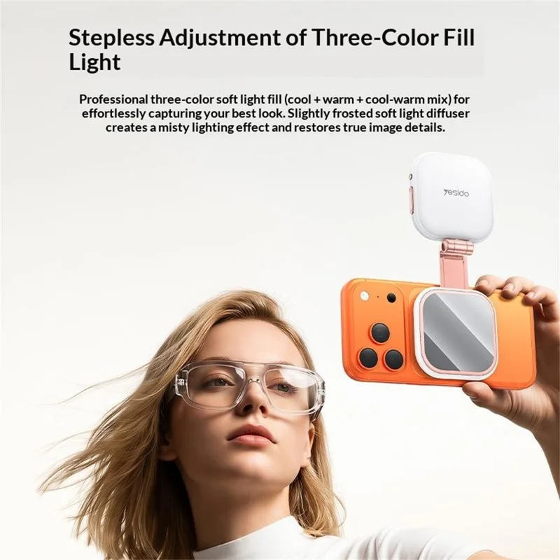 YESIDO DH18 4 in 1 Magnetic Fill Light with Stand Mirror 750mAh LED Ring Light Stepless Brightness Adjustment Lamp - White