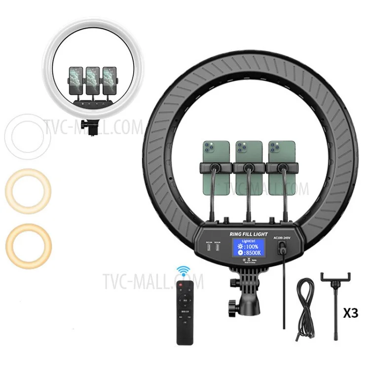 M22S 22-дюймовый диммируемый LED-кольцевой светильник с пультом дистанционного управления для селфи, макияжа, YouTube, Facebook Live - штепсель США