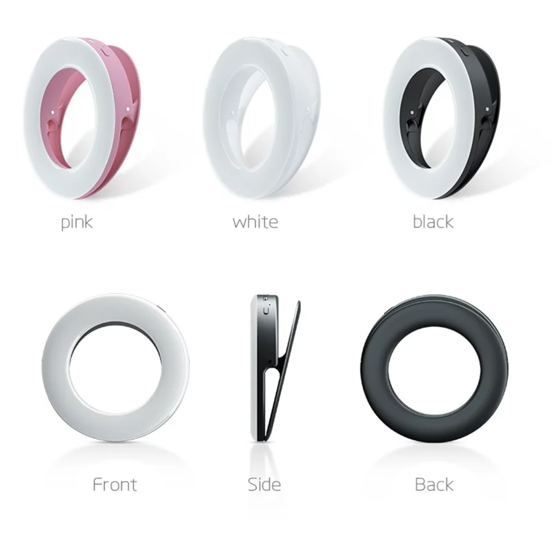 XJ19 Cell Phone LED Ring Light Clip-on Selfie Fill Lamp for Youtube Live Meeting - Black