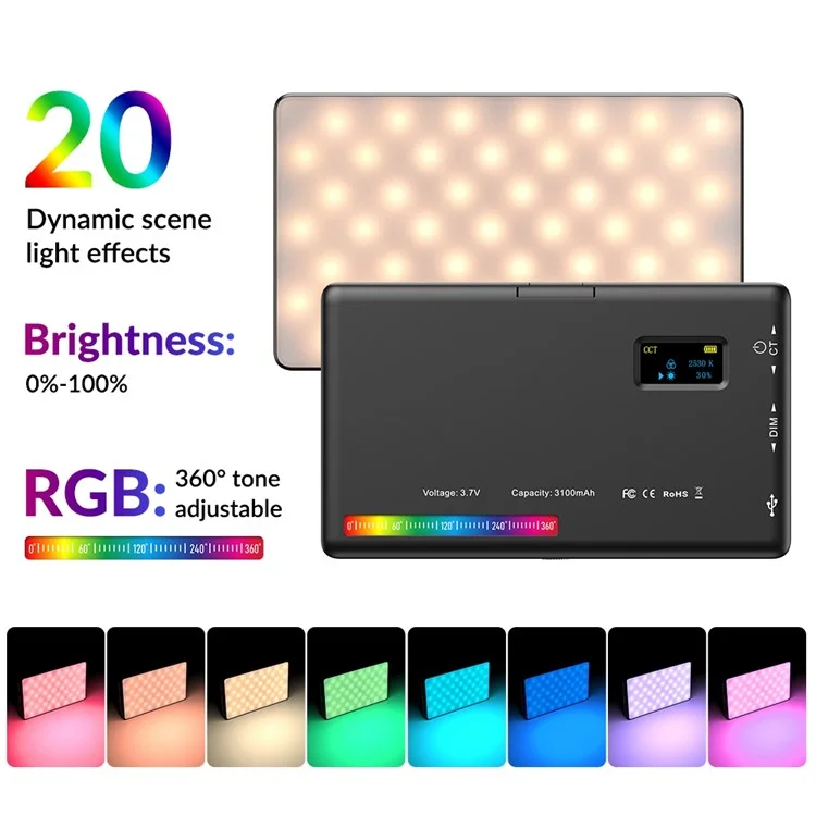 APEXEL APL-FL07 Photography RGB Colorful LED Light Portable Pocket Fill Light with 1/4 Screw Camera Lighting Kit for Video Conference Live-streaming