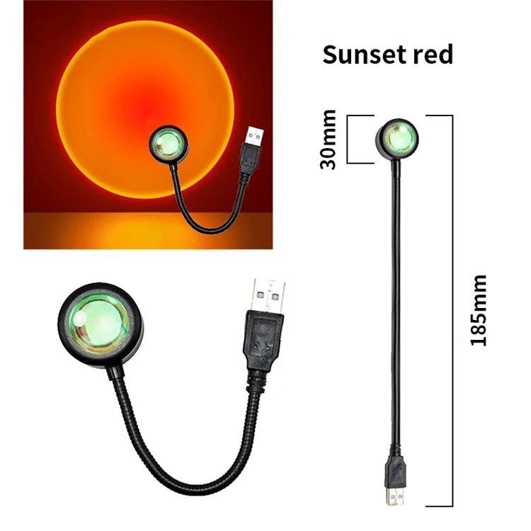R13 Plug and Play Romantic Sunset Projector Lamp USB Atmosphere Lamp LED Night Light for Bedroom Coffee Store - Sunset Red