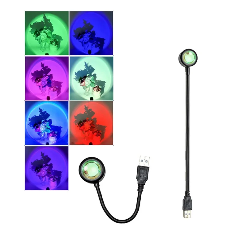 R13 Romantischer Sonnenuntergang Projektionslampe USB-Atmosphärenlampe LED-Nachtlicht für Schlafzimmer Kaffeehaus, 7 Farben