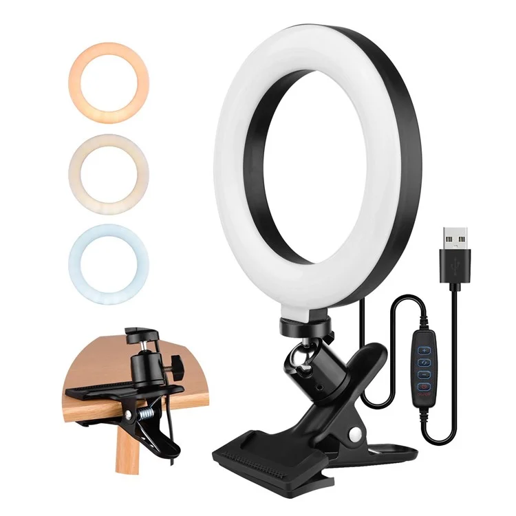 Laptop de Desktop USB Light Light Light 16cm Selfie Ring Light 3 Color Luz de Vídeo Ajustável Para Transmissão ao Vivo, Ensino on -line