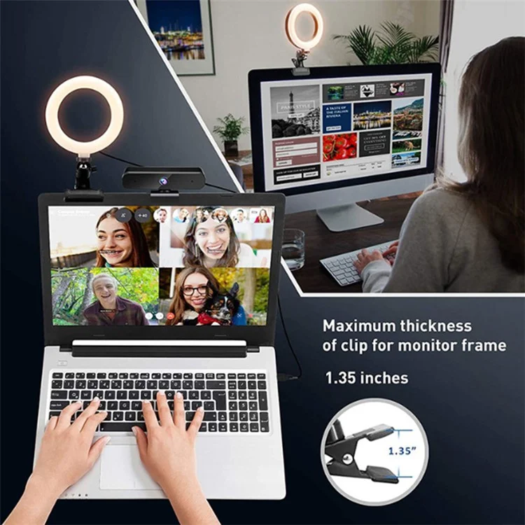 USB Desktop Ordinateur Portable Remplissage de 16 cm Ring Selfie Light 3 Couleur Ajustement Video Alimique Pour le Streaming en Direct, Enseignement en Ligne