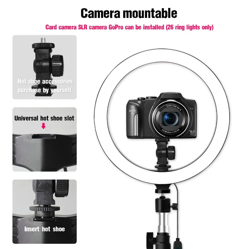 YINGNUOST 26cm Fill Light with 1.2m Tripod Stand ABS+PC 3 Light Modes Selfie Ring Light for YouTube Video