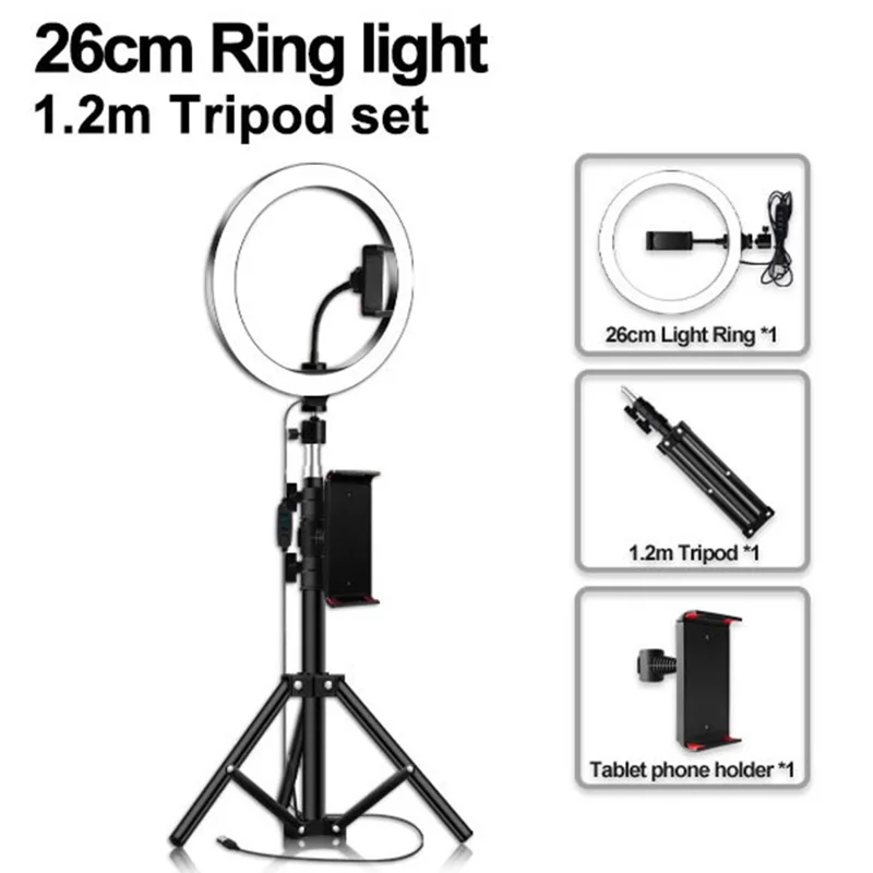 Yingnuost 26 cm Riempi la Spia Con Supporto Per Treppiede da 1,2 m ABS+PC 3 Mode Lights Light Selfie Ring Per Video di YouTube