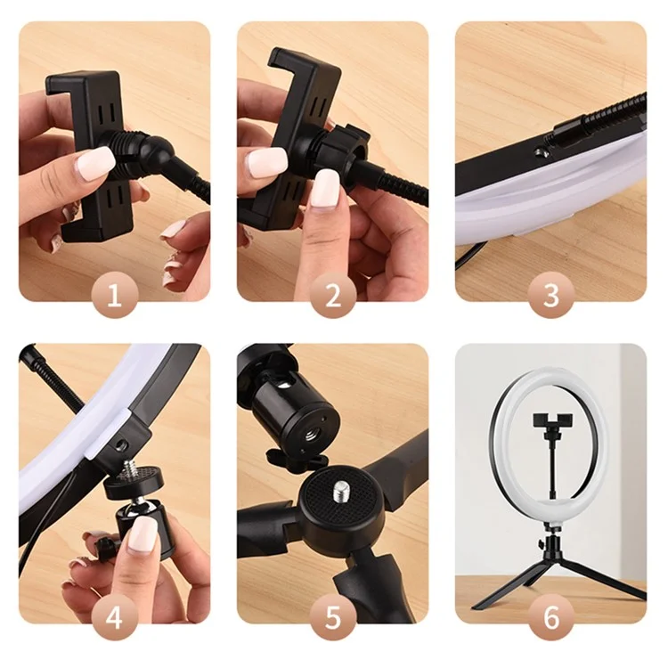 A26 Desktop 10-Inch LED Selfie Ring Light Tripod Stand Phone Clip Mount Vlogging Video Light Live Broadcast Kit