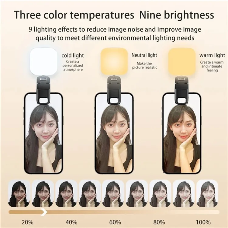 D1 Mini Ordinateur Portable Clip-on Lampe 3 Color Temperature - Noir