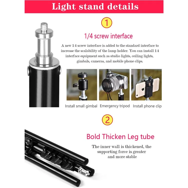 Reverse Folding Aluminiumlegierung Lichtstand Stativ Mit 1/4 Schraubenschnittstelle Für SLR -kameras Studio Lichter Usw.