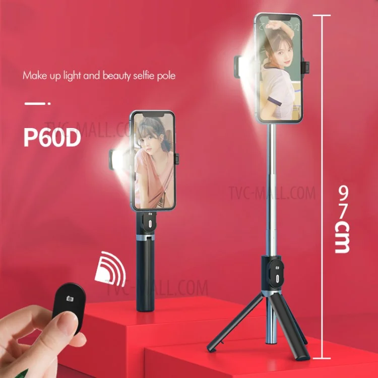 P60D Extendable Tripod 360 Degree Rotation Portable Bluetooth-compatible Mobile Phone Selfie Stick Monopod - Black