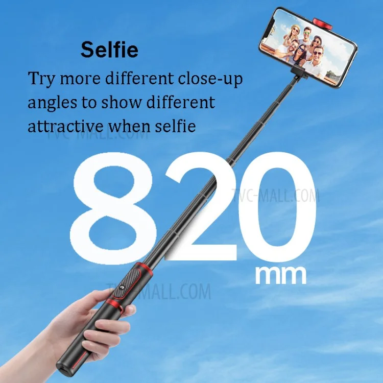HEIKE Meiying 202 Mobile Phone Stand Integrated Bluetooth-compatible Tripod Selfie Stick - Black / Red
