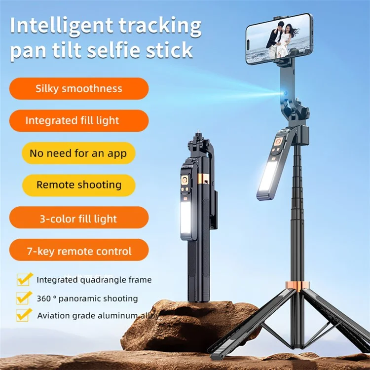 CL10 1.8m Gesture Tracking Tripod 3-Color Fill Light Selfie Stick with Remote Control - Black