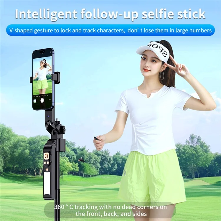 CL10 1.8m Gesture Tracking Tripod 3-Color Fill Light Selfie Stick with Remote Control - Black