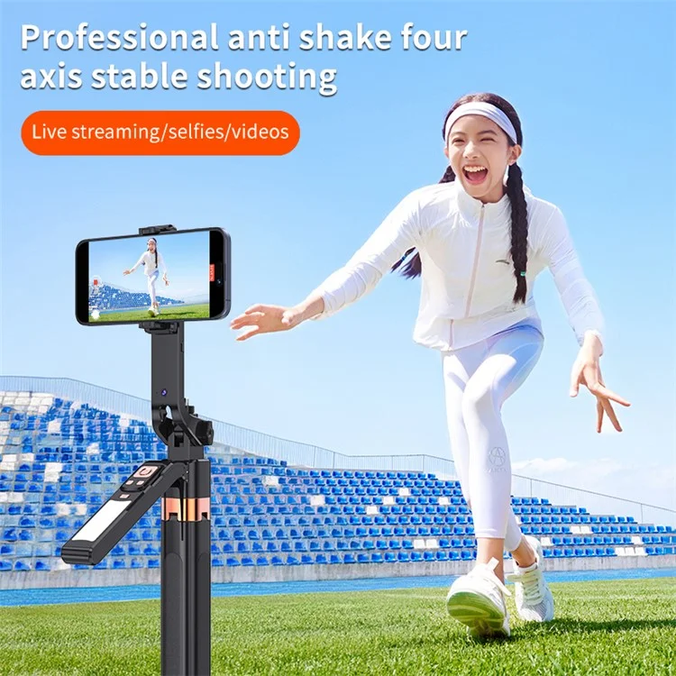 CL10 1.8m Gesture Tracking Tripod 3-Color Fill Light Selfie Stick with Remote Control - Black