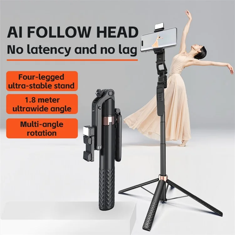 A101 1.8m Auto Face Tracking Tripod Selfie Stick, No App with Remote and Gesture Control, Fill Light