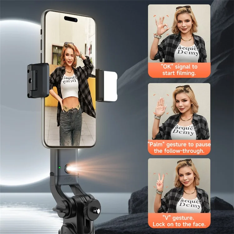 A101 1.8m Auto Face Tracking Tripod Selfie Stick, No App with Remote and Gesture Control, Fill Light