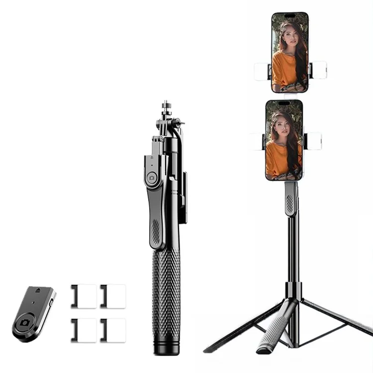 K29 2.15m Bluetooth-compatible Selfie Stick Double Phone Clip Tripod Stand with 4 Fill Light