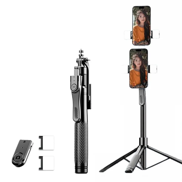 K29D 2.15m Bluetooth-compatible Selfie Stick Double Phone Clip Tripod Stand with Dual Fill Light