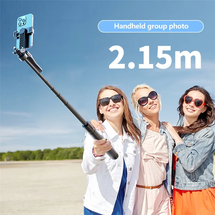 K29 Bluetooth-селфи-палка 2,15 м с поворотным стабилизатором 360 градусов и двойным зажимом для телефона