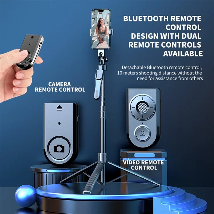 K29 Bluetooth-селфи-палка 2,15 м с поворотным стабилизатором 360 градусов и двойным зажимом для телефона