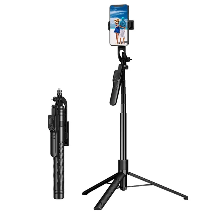K28 2 en 1 Trípode de Piso de Aleación de Aluminio Extensible de 175 cm, Palo Selfie Bluetooth Portátil