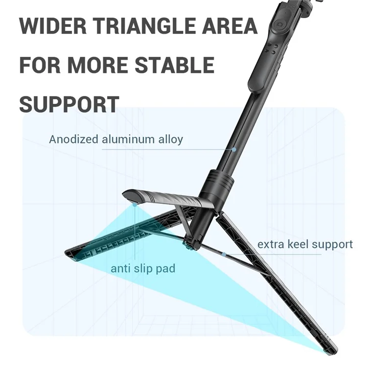 K28 2 en 1 Trípode de Piso de Aleación de Aluminio Extensible de 175 cm, Palo Selfie Bluetooth Portátil