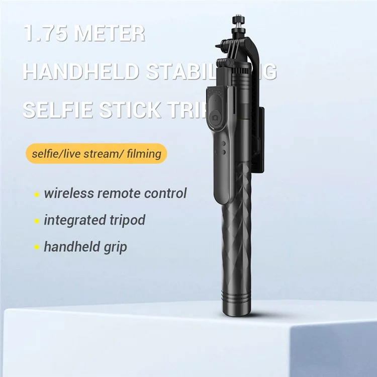K28 2 en 1 Trípode de Piso de Aleación de Aluminio Extensible de 175 cm, Palo Selfie Bluetooth Portátil