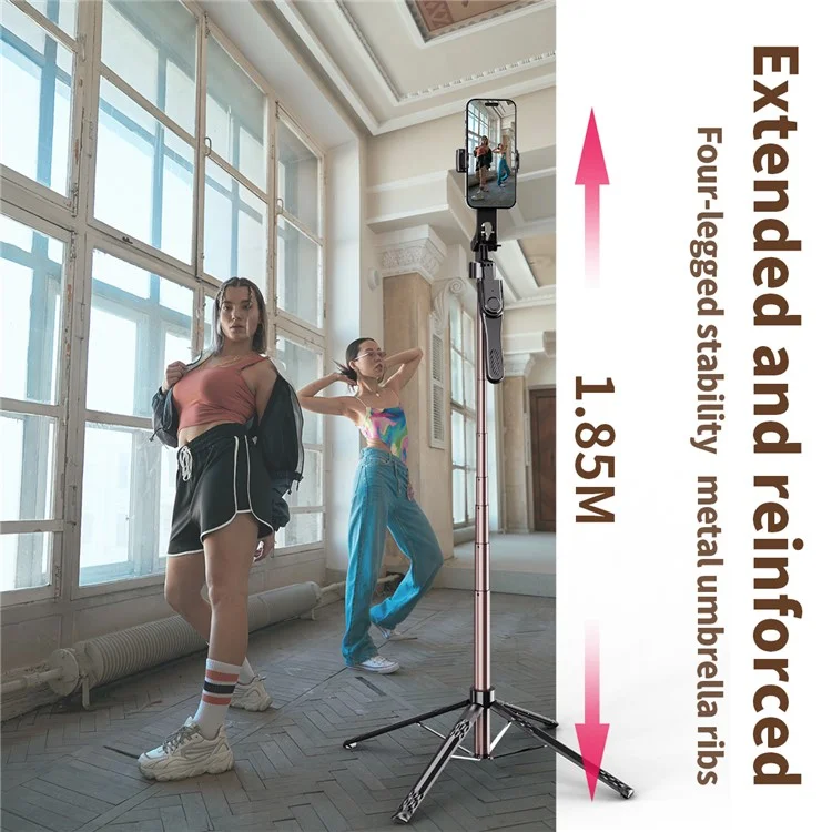 C11 1.85m Phone Holder Extendable Aluminum Alloy Rod Four-Legged Floor Stand Bluetooth-compatible Selfie Stick
