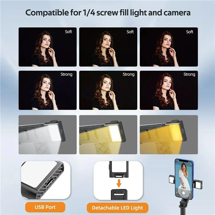 P07 2nd Gen V2 Telescopic Phone Holder Selfie Stick 4-Leg Floor Stand Bluetooth-compatible Shutter + 2 Fill Lights - Black