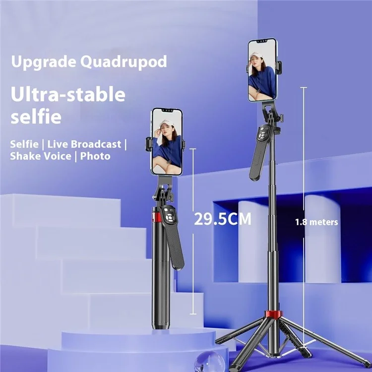 P185TK Phone Holder Live Streaming Four-Leg Floor Stand Extendable Bluetooth-compatible Selfie Stick