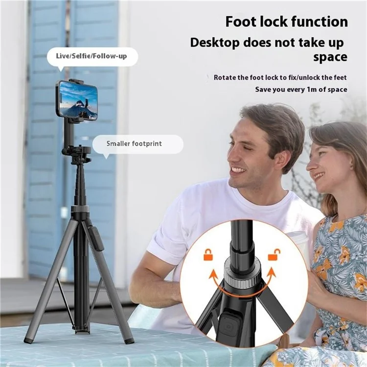 X65 2m Extendable Cell Phone Tripod Selfie Stick with Bluetooth-compatible Remote Control Compatible with iOS 5.0 or Above /  Android 4.2.2 or Above /  Harmonyos