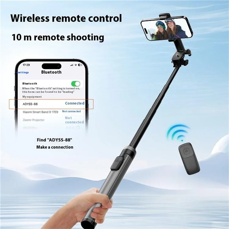 X65 2m Extendable Cell Phone Tripod Selfie Stick with Bluetooth-compatible Remote Control Compatible with iOS 5.0 or Above /  Android 4.2.2 or Above /  Harmonyos