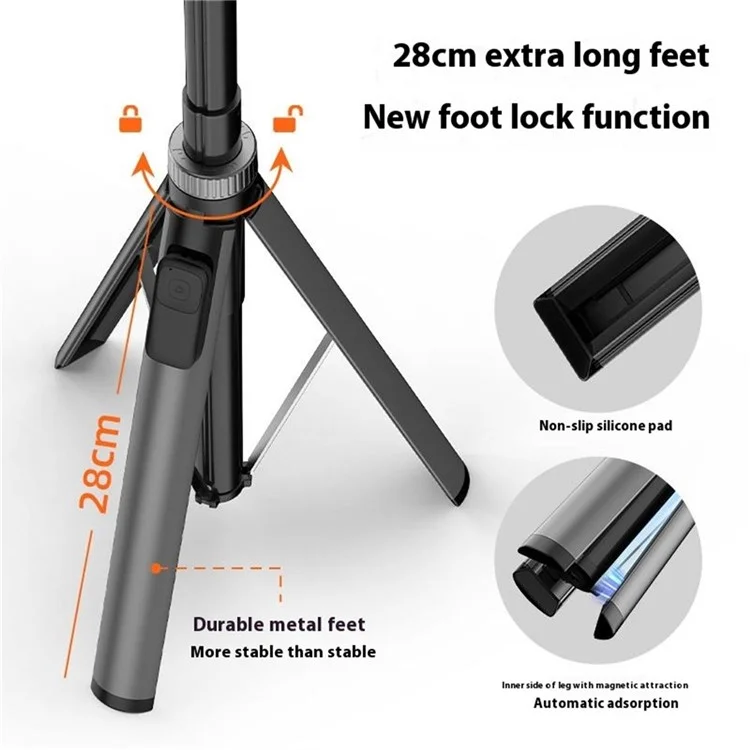 X65 2m Extendable Cell Phone Tripod Selfie Stick with Bluetooth-compatible Remote Control Compatible with iOS 5.0 or Above /  Android 4.2.2 or Above /  Harmonyos