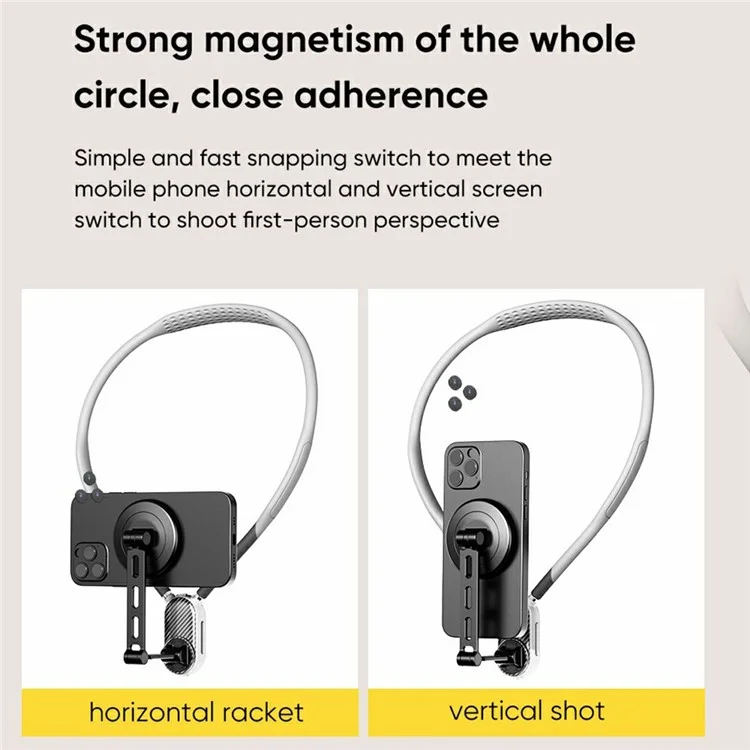 SCS-NH005 Magnetic Phone Neck Mount Neck Phone Holder POV / Vlog Selfie Mount, (Version Étendue) - Gris